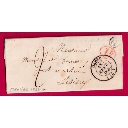 CAD TYPE 14 ORBEC CALVADOS 1839 BOITE RURALE G MEULLES  DECIME RURAL POUR LISIEUX LETTRE