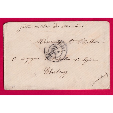 GUERRE 1870 NIORT 8 FEV 1871 GARDE MOBILE DES DEUX SEVRES POUR CHERBOURG MANCHE LETTRE