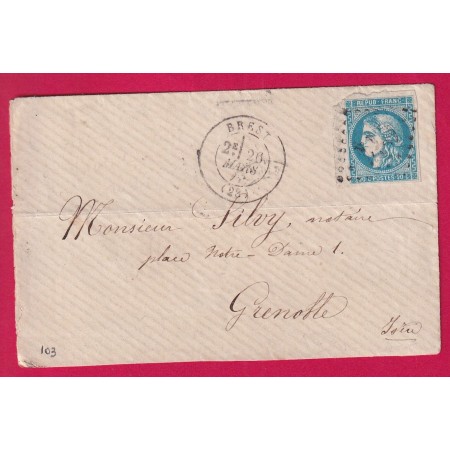 GUERRE 1870 N°46B BDF GC 611 BREST FINISTERE POUR GRENOBLE CONSEIL ADMIN 2E REGIMENT INFANTERIE DE MARINE LETTRE