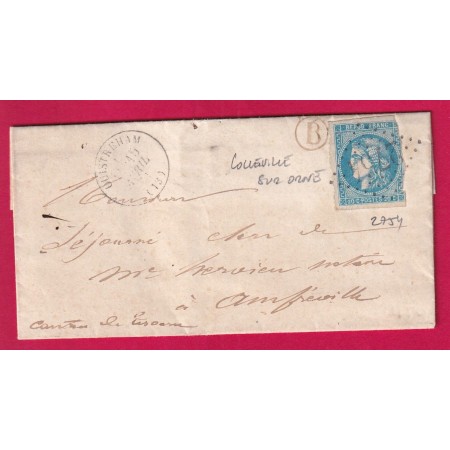 N°46B GC 2754 OUISTREHAM CALVADOS BOITE RURALE B EN ROUGE COLLEVILLE SUR ORNE POUR AMFREVILLE LETTRE