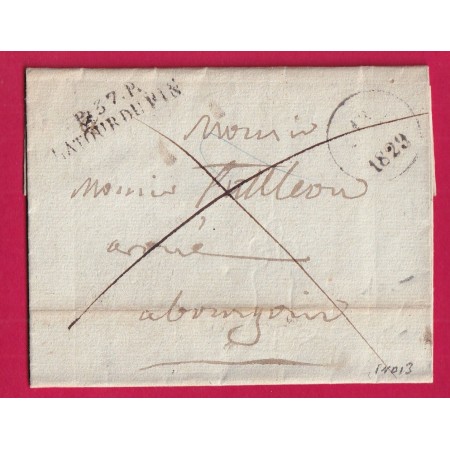 MARQUE P37P LA TOUR DU PIN ISERE 1829 POUR BOURGOIN 1829 INDICE 13 LETTRE