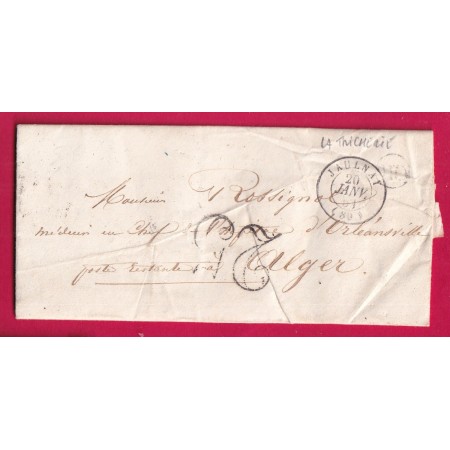 CAD TYPE 15 JAULNAY VIENNE OR LA TRICHERIE 1851 POUR ORLEANSVILLE ALGER ALGERIE LETTRE