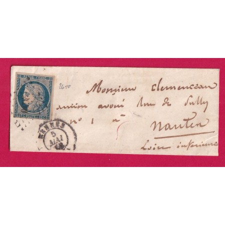 N°4 PC 2650 RENNES ILLE ET VILAINE SUR PETITE ENVELOPPE POUR NANTES MIGNONETTE LETTRE