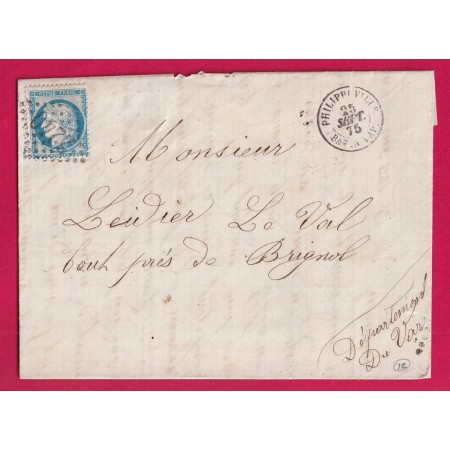 N°60 PHILIPPEVILLE BATEAU A VAPEUR GC 2240 POUR LE VAL VAR 1875 LETTRE