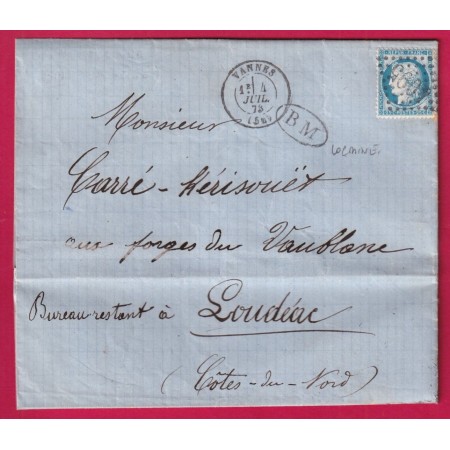 N°60 GC 4095 VANNES MORBIHAN BM LOCMINE 1873 POUR LOUDEAC LETTRE