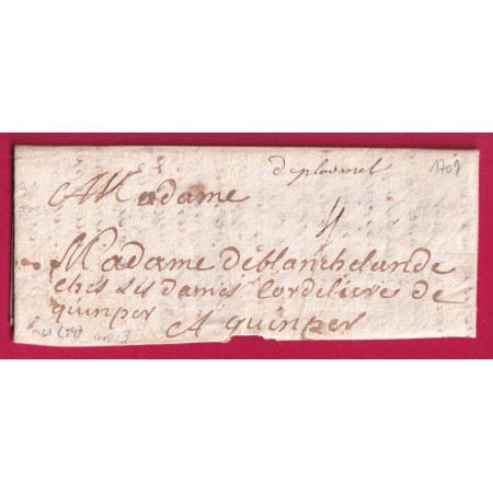 MARQUE MANUSCRIT DE PLOERMEL MORBIHAN 1709 LENAIN N°1 INDICE 13 POUR QUIMPER FINISTERE LETTRE