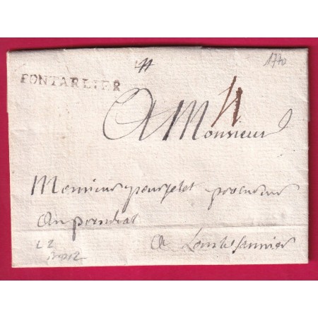 MARQUE PONTARLIER DOUBS 1770 LENAIN N°2 INDICE 12 POUR LONS LE SAULNIER LETTRE