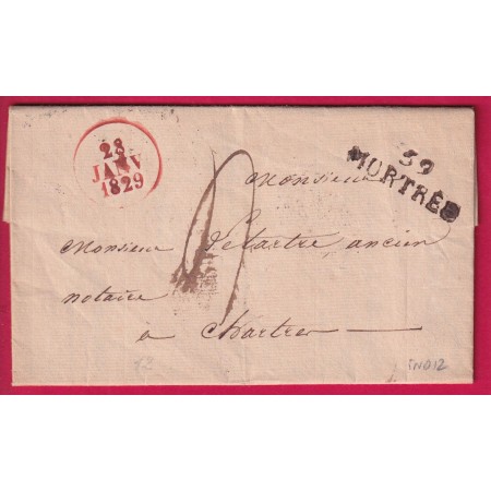 MARQUE 59 MORTREE ORNE + DATEUR A EN ROUGE 1829 POUR CHARTRES ERURE ET LOIR LETTRE