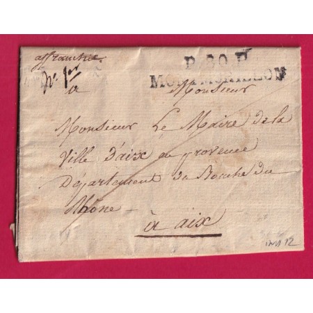 MARQUE P80P MONTMORILLON VIENNE INDICE 12 POUR AIX EN PROVENCE BOUCHES DU RHONE 1825 INDICE 12 LETTRE