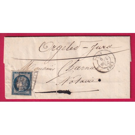 N°4 TB BLEU FONCE GRILLE DE LYON RHONE 1850 POUR ORGELET JURA LETTRE