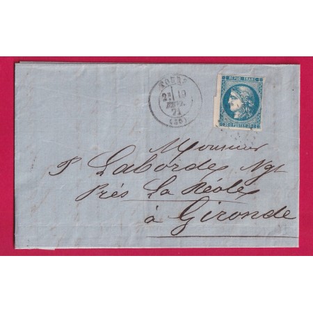 N°46B GC3997 TOURS INDRE ET LOIRE POUR LA REOLEE GIRONDE LETTRE