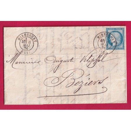 N°60 CAD TYPE 17 MIRECOURT VOSGES POUR BEZIERS HERAULT LETTRE