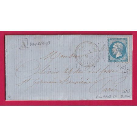 N°22 GC 4536 VILLAINES EN DUEMOIS COTE D'OR CAD TYPE 22 BOITE URBAINE IDENTIFIEE VAUGIMOIS POUR PARIS LETTRE