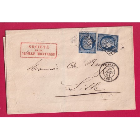 N°4 X2 GRILLE PARIS 1851 POUR LILLE NORD AU DOS AMBULANT LIGNE DE CALAIS  LETTRE