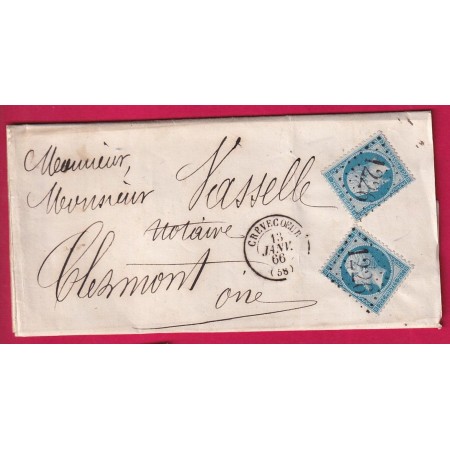 N°22 X2 GC 1226 CREVECOEUR OISE POUR CLERMONT DE L'OISE 1866 LETTRE