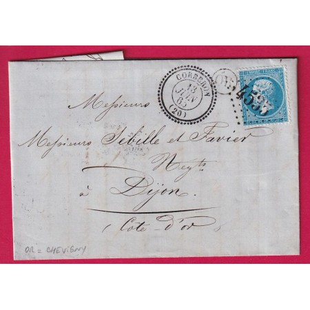 N°22 GC 4535 CORBERON COTE D'OR OR CHEVIGNY POUR DIJON 1865 LETTRE