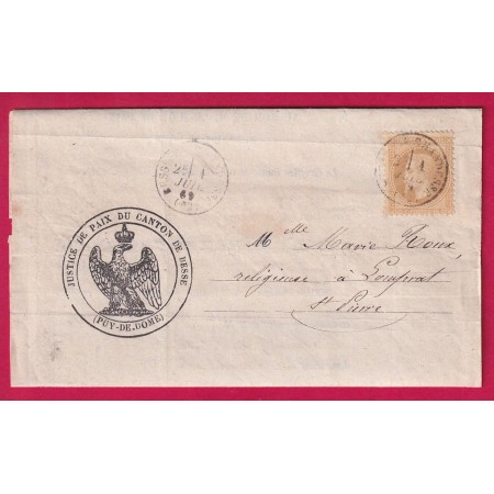 N°28 CAD TYPE 16 BESSE EN CHANDENESSE POUR LOMPRAT ST PIERRE 1869 LETTRE