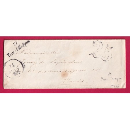 CURSIVE 71 YVRE L'EVEQUE 1852 SARTHE INDICE 16 POUR PARIS LETTRE