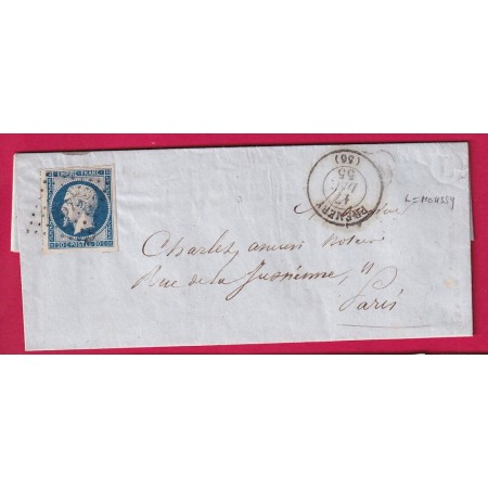 N°14 PC 2575 PREMERY NIEVRE 1855 BOITE RURALE L DE MOUSSY POUR PARIS LETTRE