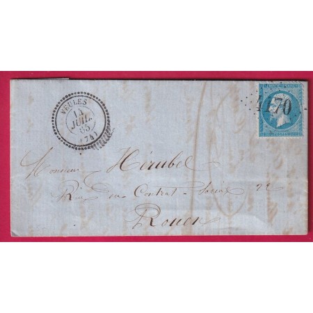 N°22 GC 4170 VEULES SEINE INFERIEURE CAD TYPE 22 POUR ROUEN LETTRE