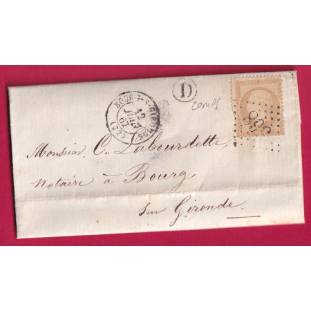 N°21 GC 568 BOURG SUR GIRONDE BOITE RURALE D COMPS  POUR BOURG SUR GIRONDE 1867 LETTRE