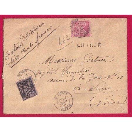 N°89 98 CAD TYPE 18 ST SAULCE NIEVRE LETTRE CHARGE POUR NEVERS LETTRE