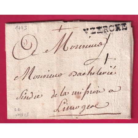 MARQUE UZERCHE CORREZE 1773 LENAIN N°2 INDICE 13 POUR LIMOGES HAUTE VIENNE LETTRE