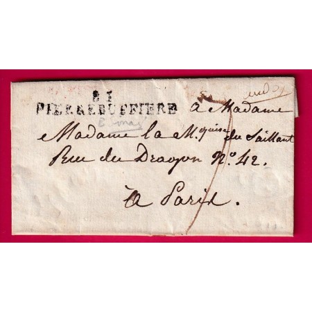 MARQUE 81 PIERREBUFFIERE HAUTE VIENNE 1819 POUR PARIS INDICE 11 LETTRE