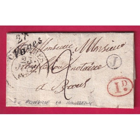 CURSIVE 27 VOVES EURE ET LOIR BOITE RURALE J MOINVILLE LA BOURREAU DECIME RURAL POUR BROU TYPE 11 LETTRE