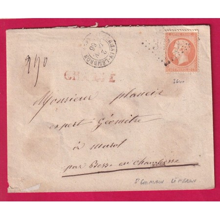 N°23 GC 3640 ST GERMAIN LEMBRON PUY DE DOME POUR MUROL LETTRE CHARGE 1866 LETTRE