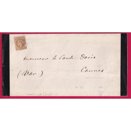 N°28 CAD PARIS CORPS LEGISLATIF RARE INDICE 20 POUR CANNES VAR ALPES MARITIMES 1870 LETTRE