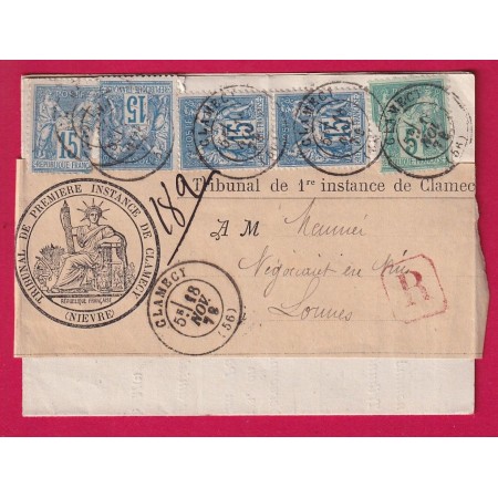 N°75 + 90 X4 CLAMECY NIEVRE RECOMMANDE POUR LORMES LETTRE