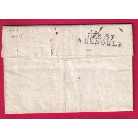 DEBOURSE DEB 37 GRENOBLE ISERE 1817 INDICE 17 DEPART PARIS LETTRE