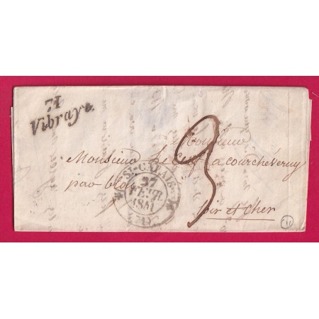 CURSIVE 71 VIBRAYE SARTHE CAD TYPE 13 ST CALAIS POUR BLOIS LOIR ET CHER 1841 INDICE 11 LETTRE