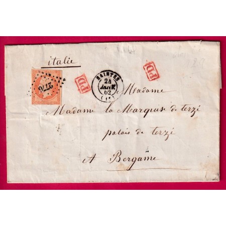 N°16 PC 2776 SAINTES CHARENTE INFERIEURE POUR BERGAME ITALIE LETTRE