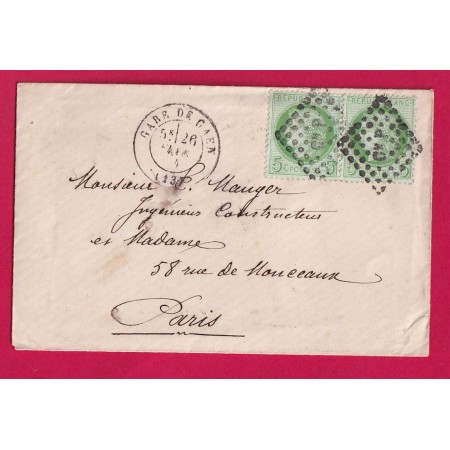 N°53 PAIRE GARE DE CAEN CALVADOS AMBULANT ChP CAEN PARIS POUR PARIS LETTRE