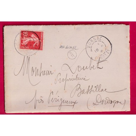 N°138 SORNAC CORREZE BOITE RURALE SUPPLEMENTAIRE B2 MAGIMEL POUR BASSILLAC DORDOGNE LETTRE