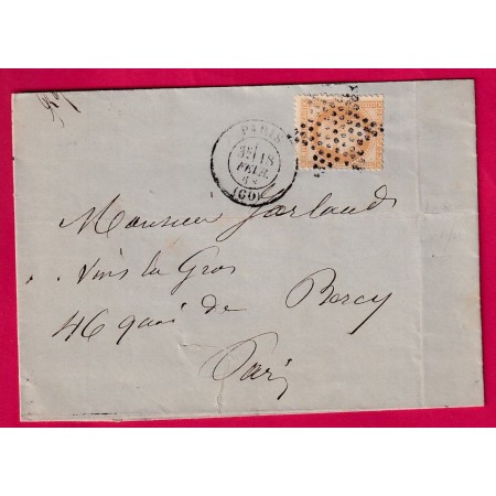 N°28 PARIS ETOILE PLEINE BUREAU CENTRAL POUR PARIS BERCY 1868 RECETTES REUNIES LETTRE