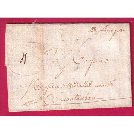 MARQUE MANUSCRIT DE LIMOGES HAUTE VIENNE 1724 LENAIN N°1A INDICE 18 POUR MONTAUBAN TARN ET GARONNE LETTRE