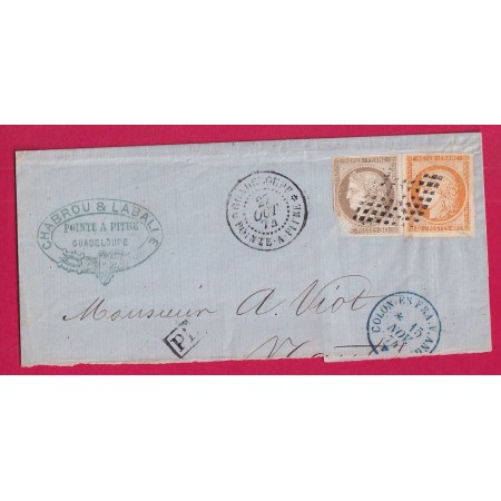 GUADELOUPE POINTE A PITRE GRAND FRAGMENT DE LETTRE 1874  LETTRE
