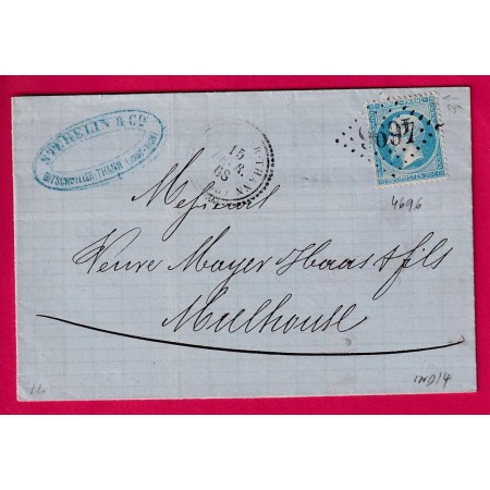 N°22 GC 4696 BITSCHWILLER THANN HAUT RHIN CAD TYPE 22 POUR MULHOUSE LETTRE