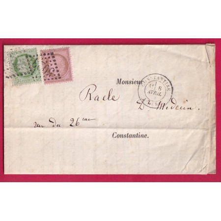 N°53 58 GC 5023 CONSTANTINE ALGERIE TARIF LOCAL POUR CONSTANTINE COMMISSE AGRICOLE 1874 LETTRE