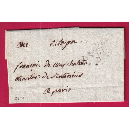 MARQUE P18P TULLE CORREZE EN NOIR + PP BONNET PHRYGHIENS POUR PARIS AN7 1799 LETTRE