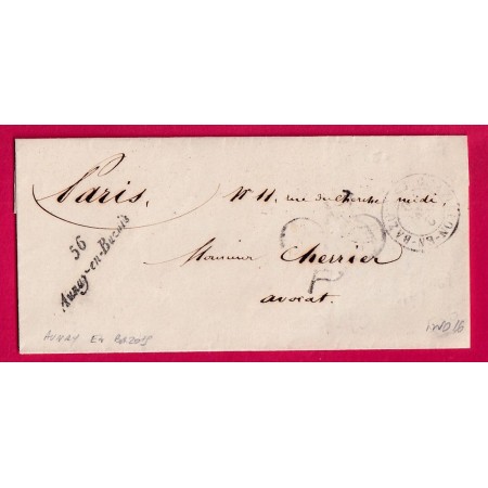CURSIVE 56 AUNAY EN BAZOIS NIEVRE POUR PARIS 1850 INDICE 16 LETTRE