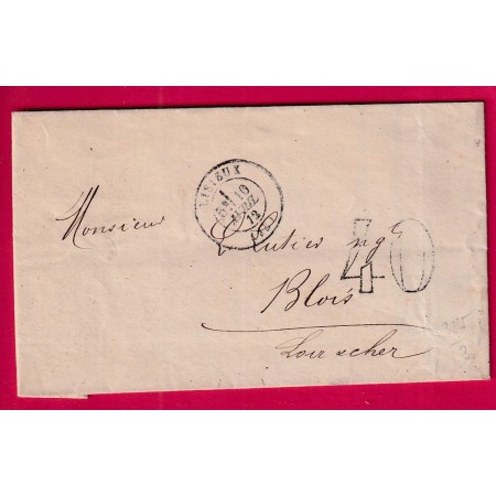 TAXE TAMPON 40 LISIEUX CALVADOS 1872 POUR BLOIS LOIR ET CHER LETTRE