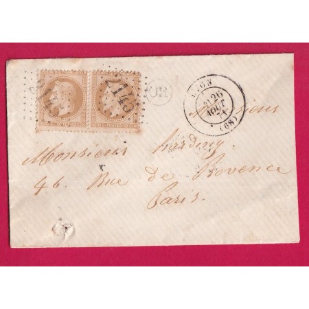 N°28 GC 2145 LYON RHONE POUR PARIS 26 AOUT 1871 LETTRE