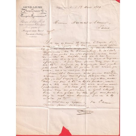 CURSIVE 7 DONCHERY ARDENNES TAXE TAMPON 5 FABRICATION LOCALE PARIS 1839 INDICE 13