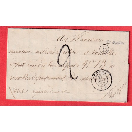 CAD TYPE 15 TROYES AUBE BOITE RURALE B ST MARTIN 1850