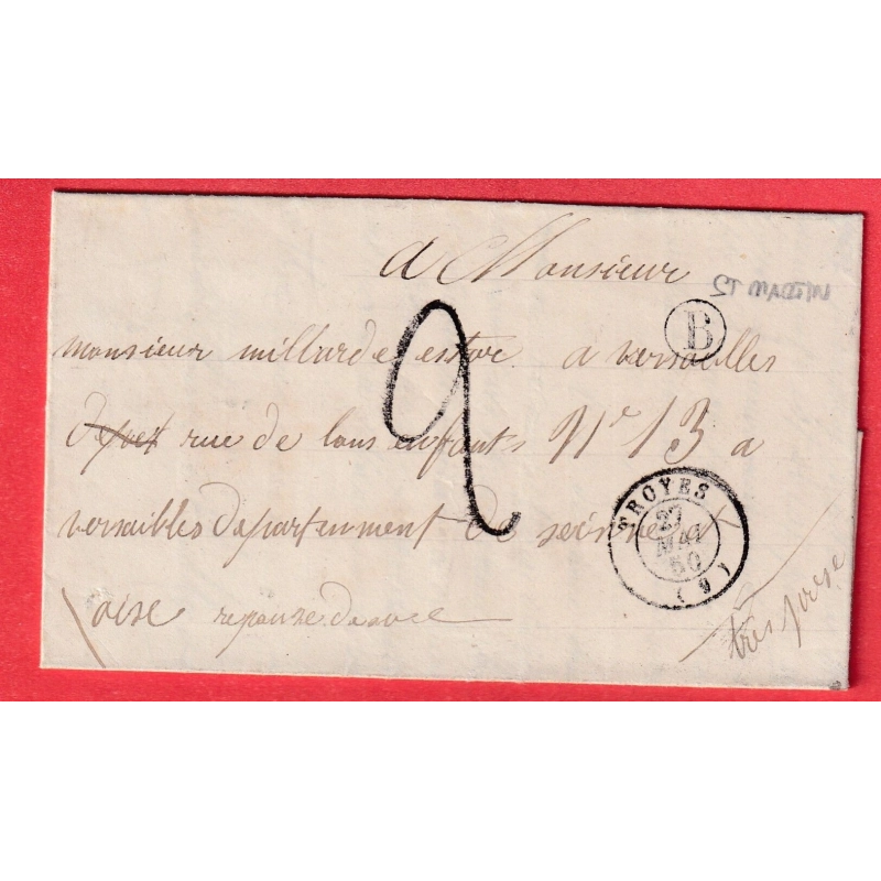 CAD TYPE 15 TROYES AUBE BOITE RURALE B ST MARTIN 1850