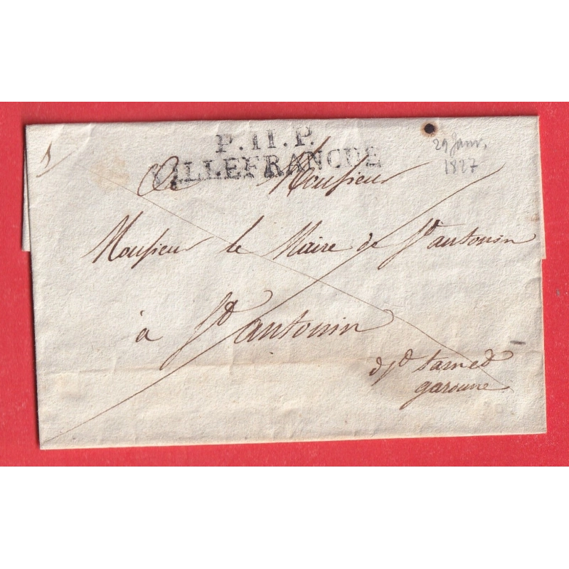 MARQUE P11P VILLEFRANCHE AVEYRON 1827 ST ANTONIN TARN ET GARONNE INDICE 11 CACHET DE MAIRIE AU DOS